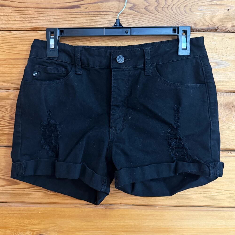 KanCan Black Distressed Cuffed Denim Jean Size 28